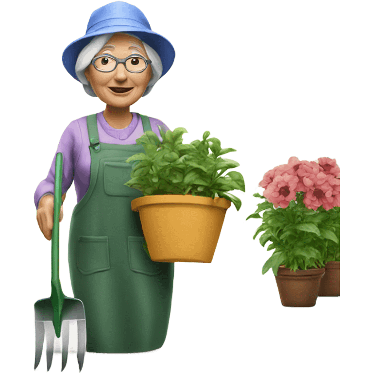 3d hyper realistic senior woman gardening  emoji