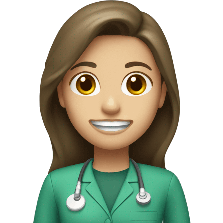  Women dentist with Brown Long hair and eyes with  dark Green dentist clothes emoji