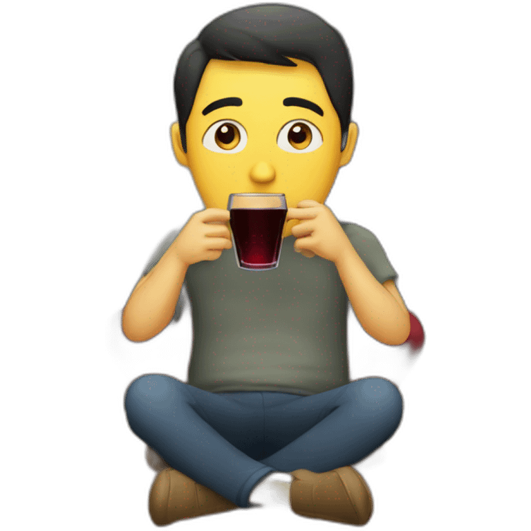 Man sitting alone feeling sad. Drinking a glass of red wine with the TV turned off emoji