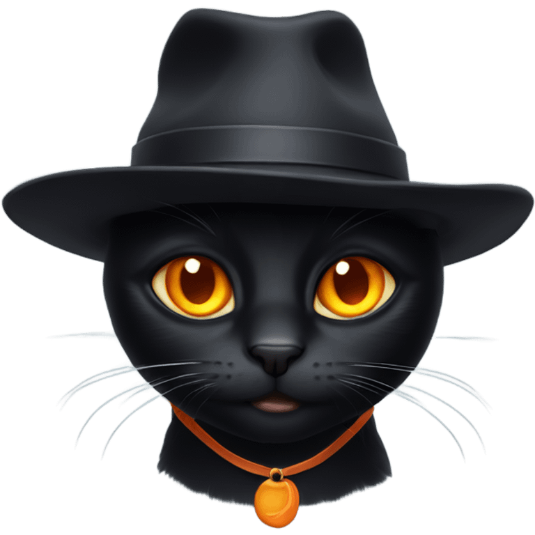 Black cat with orange eyes wearing a hat emoji