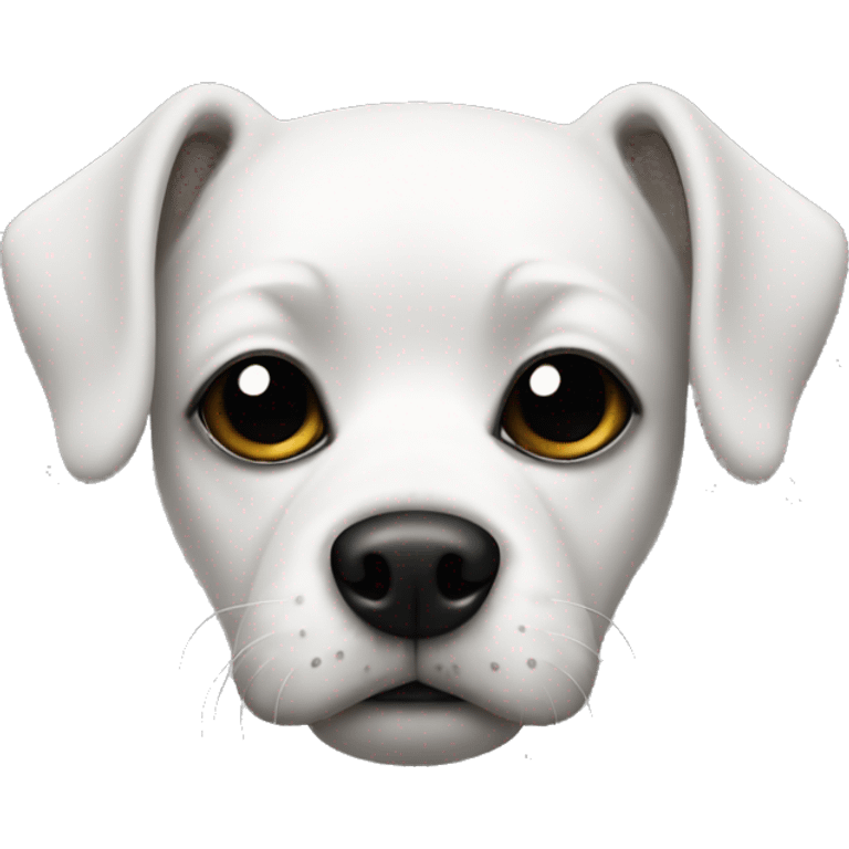 White Dog with black patches covering both eyes and pointyears emoji