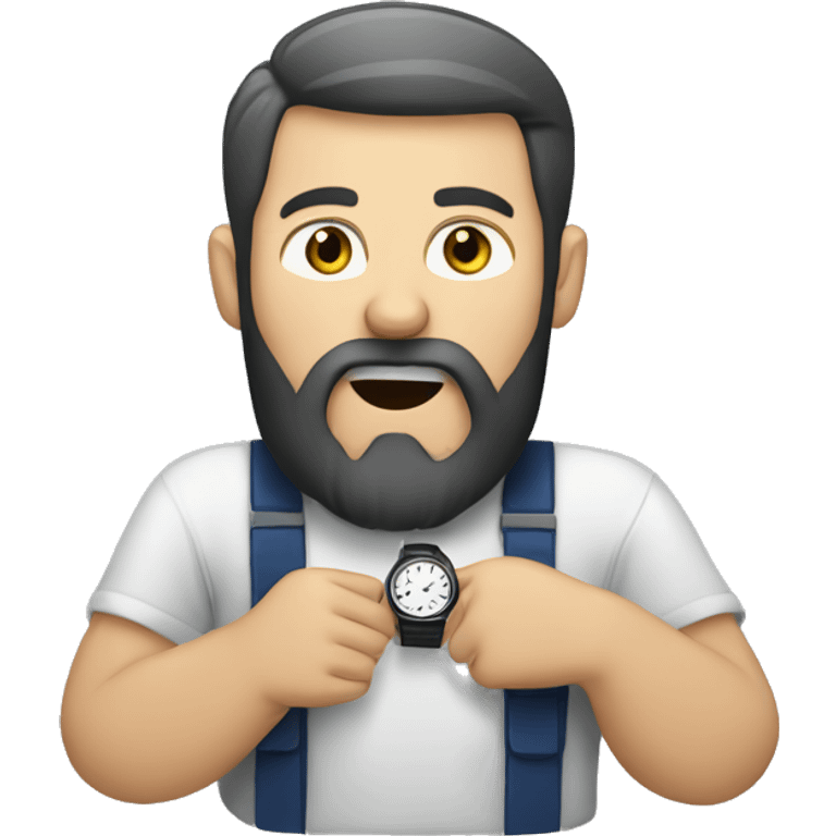 Bearded Caucasian man eating a watch  emoji