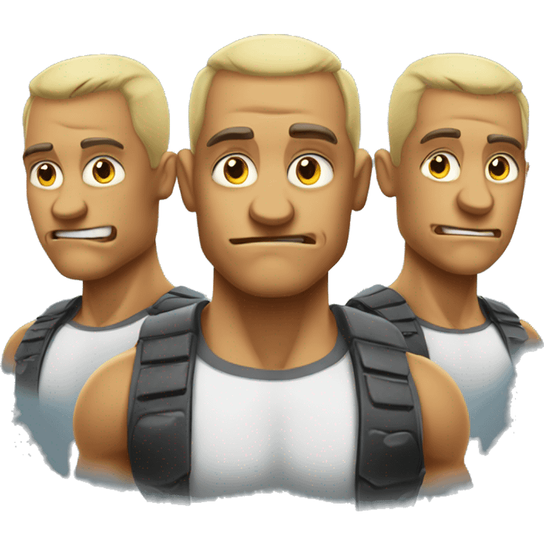 3 headed muscular, cartoon emoji