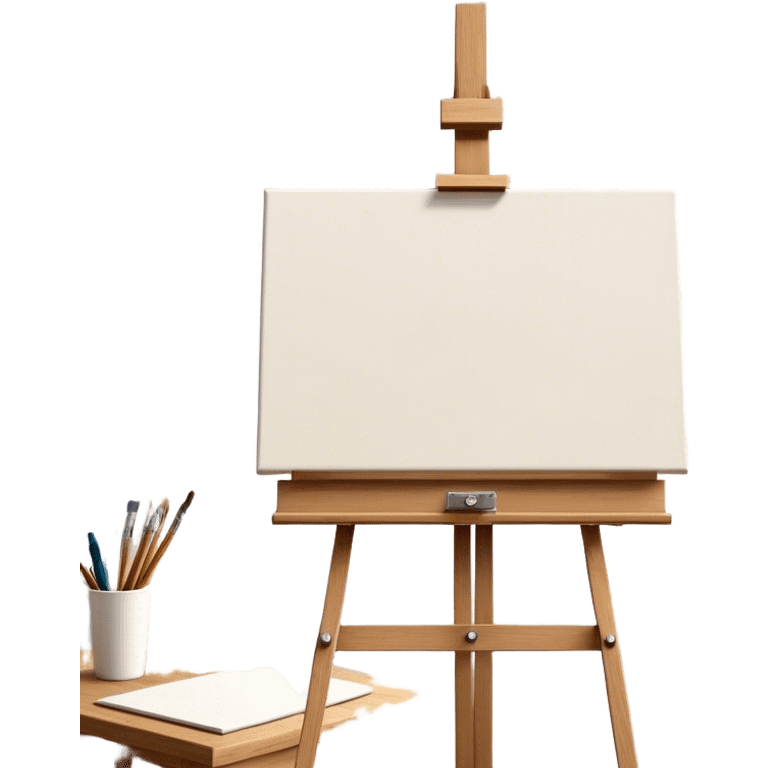 Cinematic Realistic image of a pristine canvas mounted on a sturdy wooden easel, with the canvas’ smooth surface and the easel’s detailed grain rendered in soft natural light, evoking a quiet moment of creative anticipation emoji