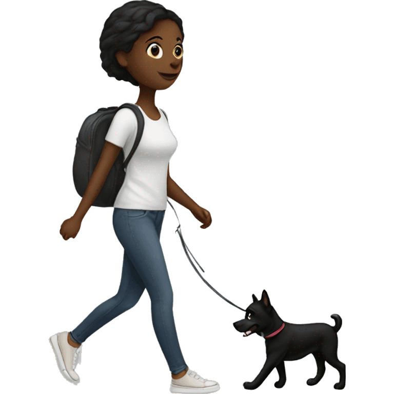 White Girl walk with a black dog emoji