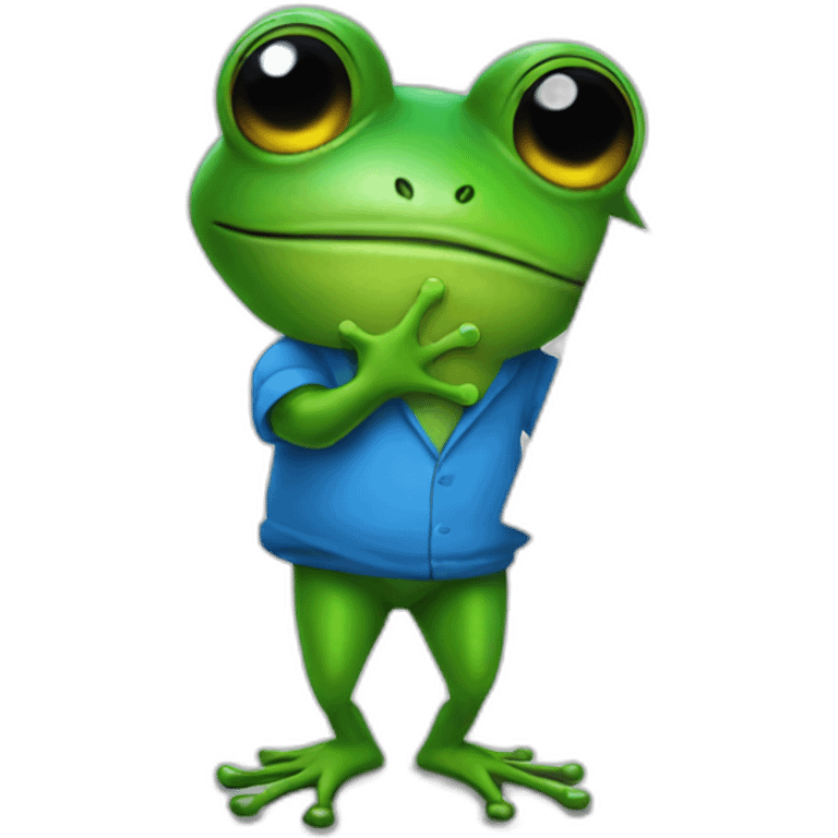 toxic frog holding sign wearing blue shirt emoji