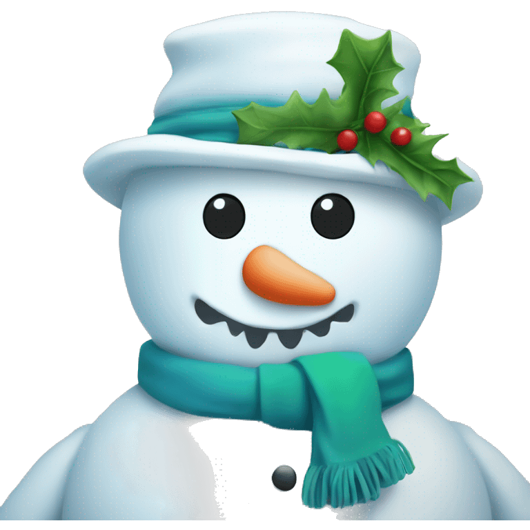 snowman the is blue, green and white saying hello emoji