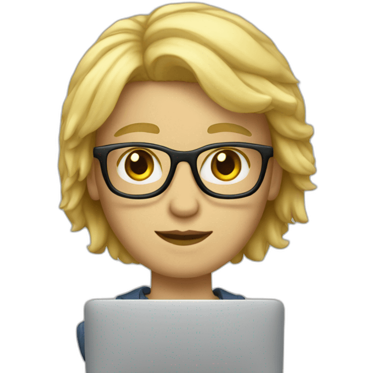 blond student developer with a macbook, wearing glasses, no facial hair emoji