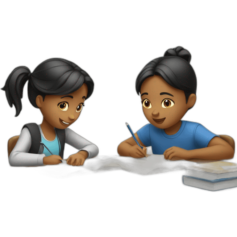 smart girl and boydoing homework emoji