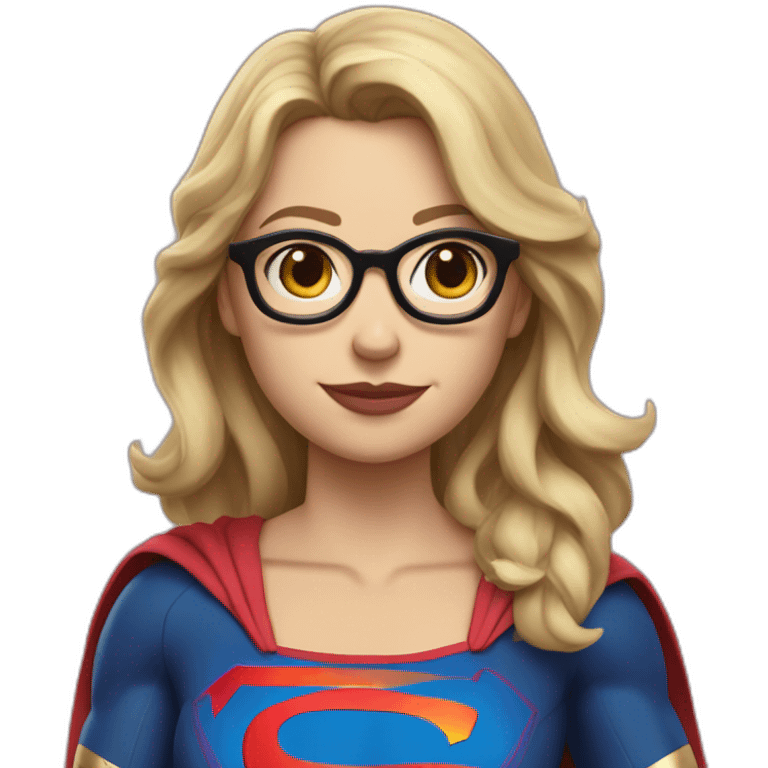 Caucasian Supergirl upper body long wavy hair and glasses with an "F" logo in the chest emoji