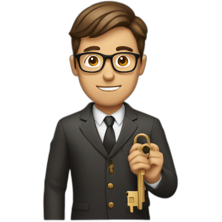 brown-short-haired classy man wearing glasses struggling to fit a key into a lock emoji