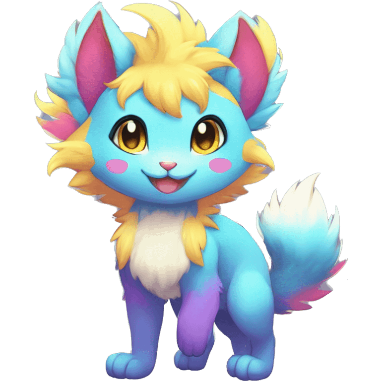 Anthro Scalie Fluffy Cool Cute Magical Shiny Colorful Neon Vibrant Colors Sparkle Kemono-style Chibi Fantasy-Animal-Fakémon-Pokémon-Hybrid Fur Sona Aesthetic Full Body emoji