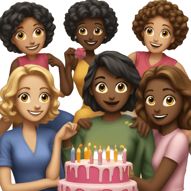 A group of women with a birthday girl in middle  emoji