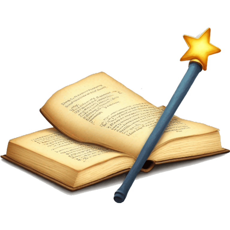 A book with a magic wand, representing fantasy and imagination. emoji