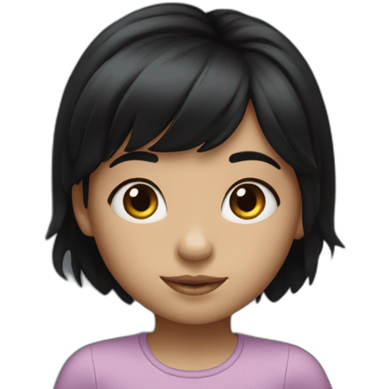 small girl with black hair with iphone emoji