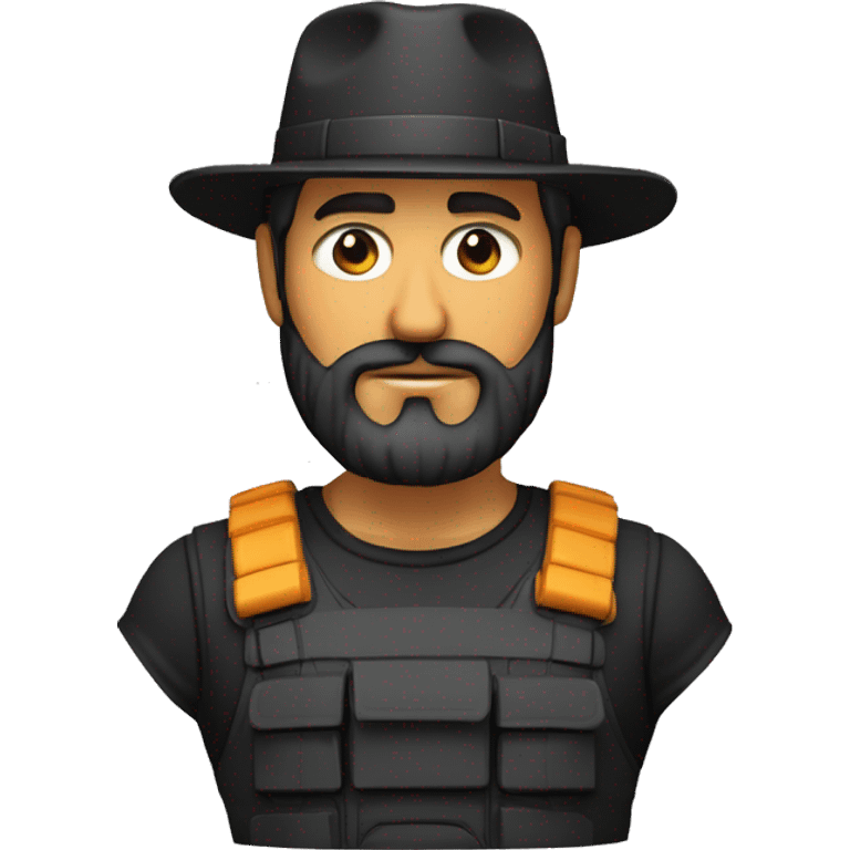 Hombre trigueño cuerpo completo fuerte de 40 años con barba y gorra ojos color negro  emoji