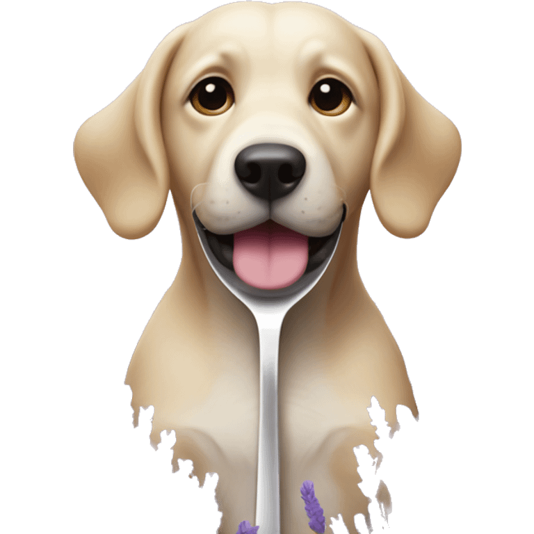 Dog with Spoon surrounded by lavender flowers emoji