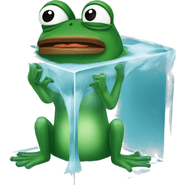 pepe the frog inside an icecube emoji