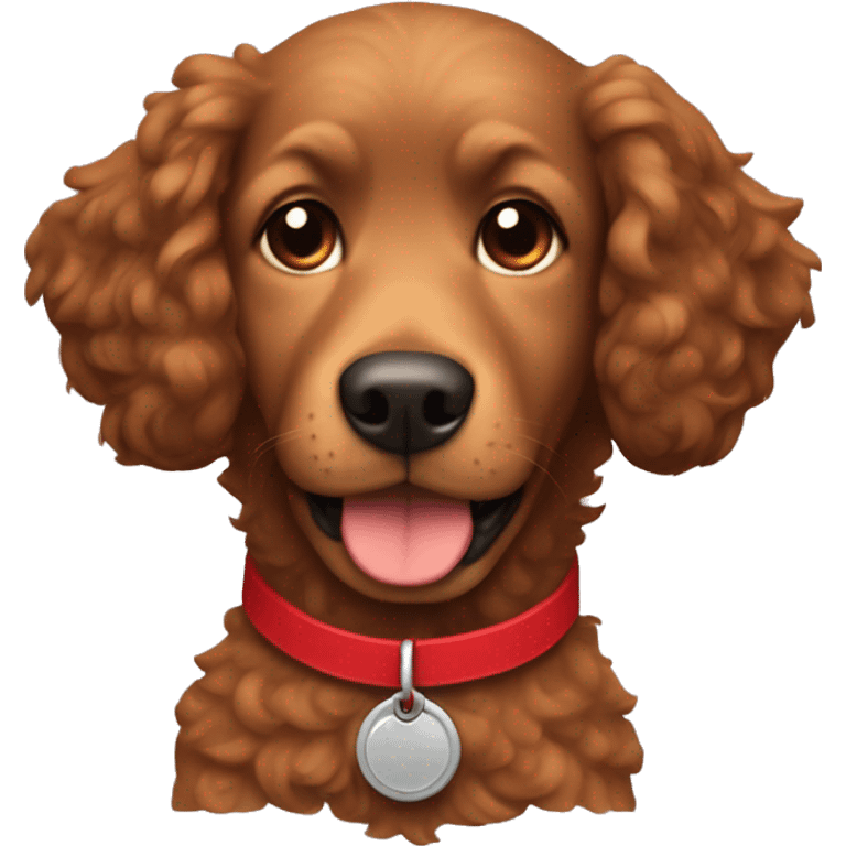 Dog with curly brown fur and a red collar, boy  emoji