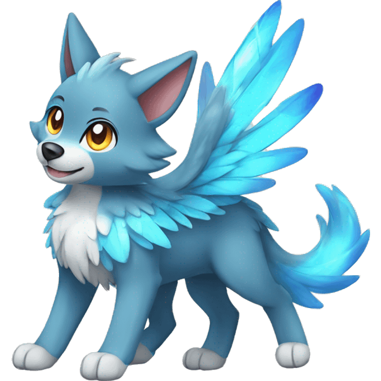 Kawaii Cute Colorful Shiny Winged Wolf-Pokémon full body emoji