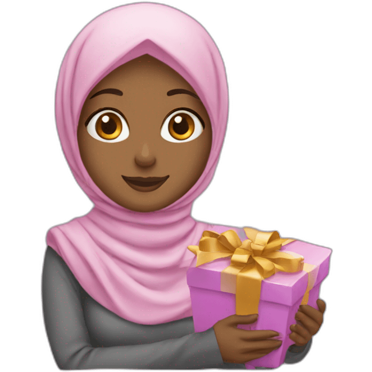 Hijabi girl with a gift box emoji