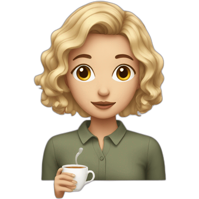 girls with wavy short hair drinking tea emoji