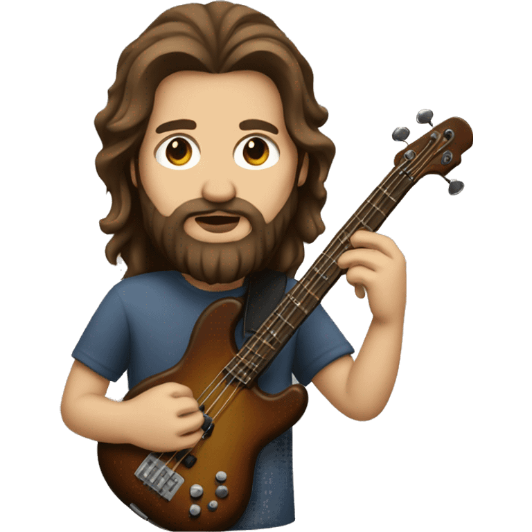 Brown long hair, beard, bass player emoji