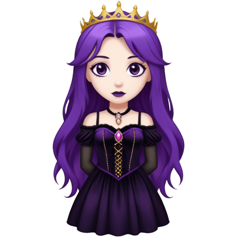 A gothic princess with long purple hair, in a black velvet dress emoji