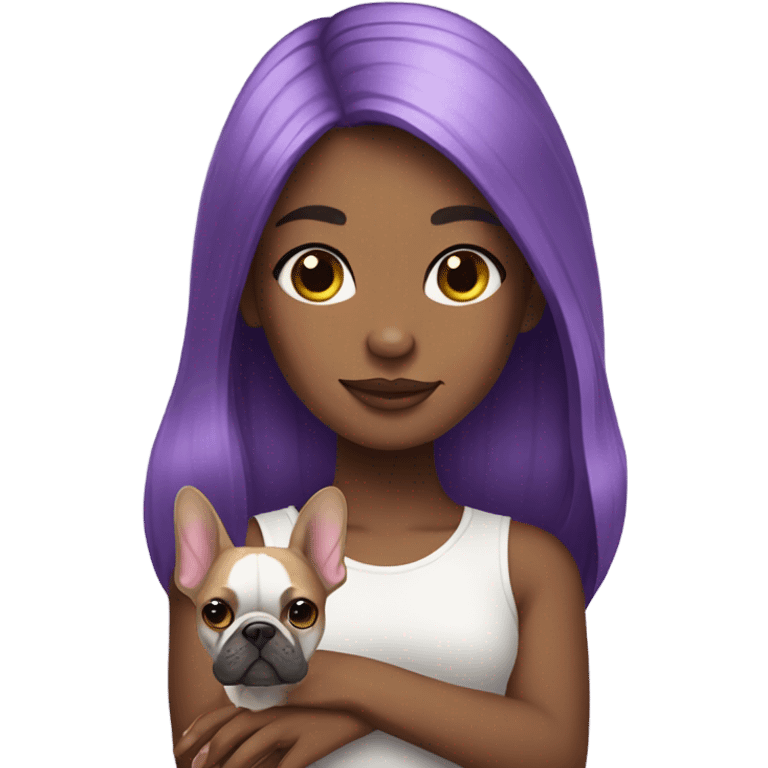 Purple hair girl holding a frenchie emoji