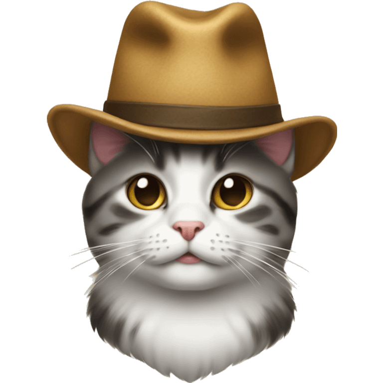 A cat on top of a another cat with a hat emoji