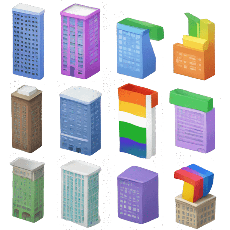 Letter P, Letter C, office buildings, pride flag emoji