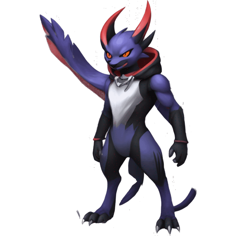 Cool Anthro Dark Absol-Noivern-Quilava-Litten-Pokémon with edgy stripes hoodie spiked collar punk Full Body emoji