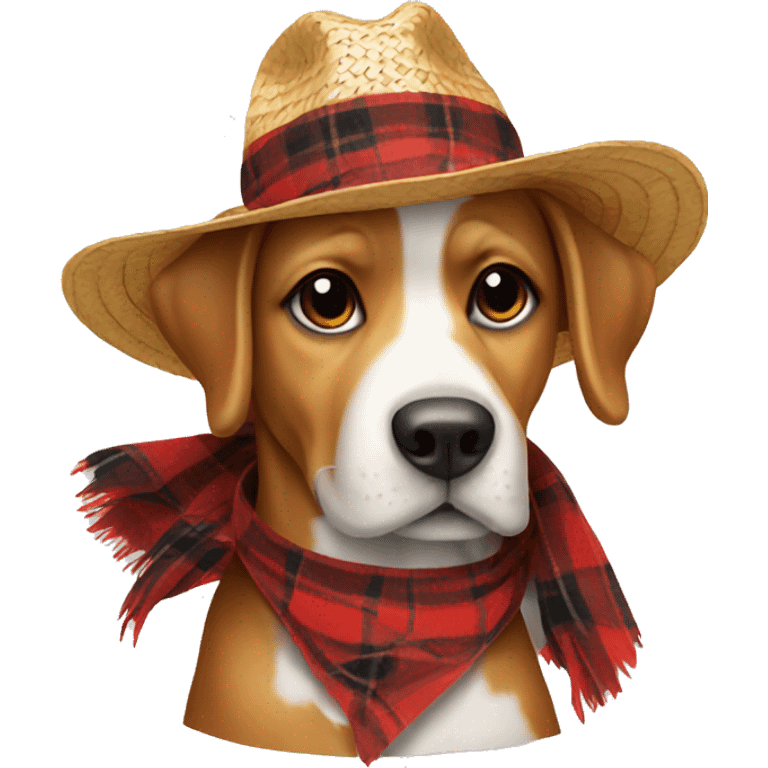 dog with straw hat and red plaid outfit emoji