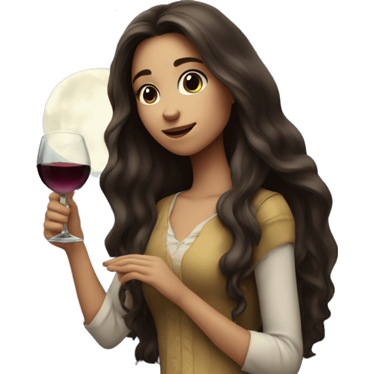 Long-haired Brunette Girl underneath the moonlight with wineglass in hand emoji