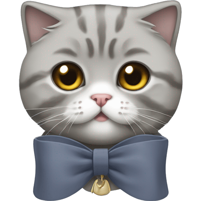 Grey scottish fold kitty wearing a drown bow emoji