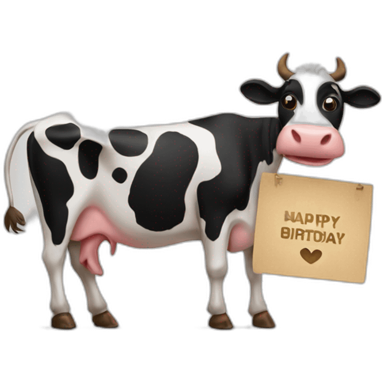 cow holding a sign that has “Happy Birthday Priya” emoji