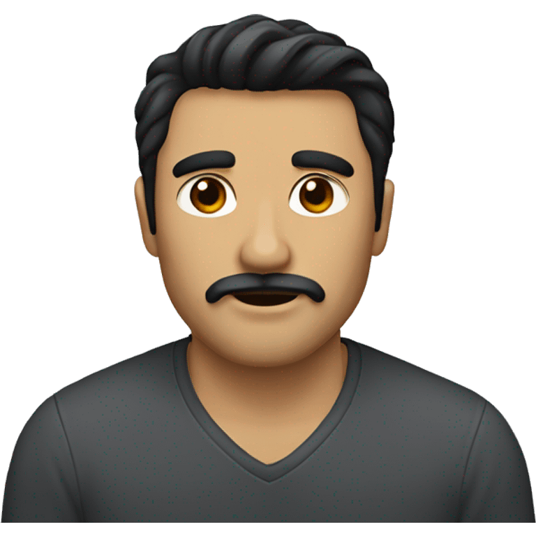 dark hair dark eyes man with short mustache with yorkie emoji