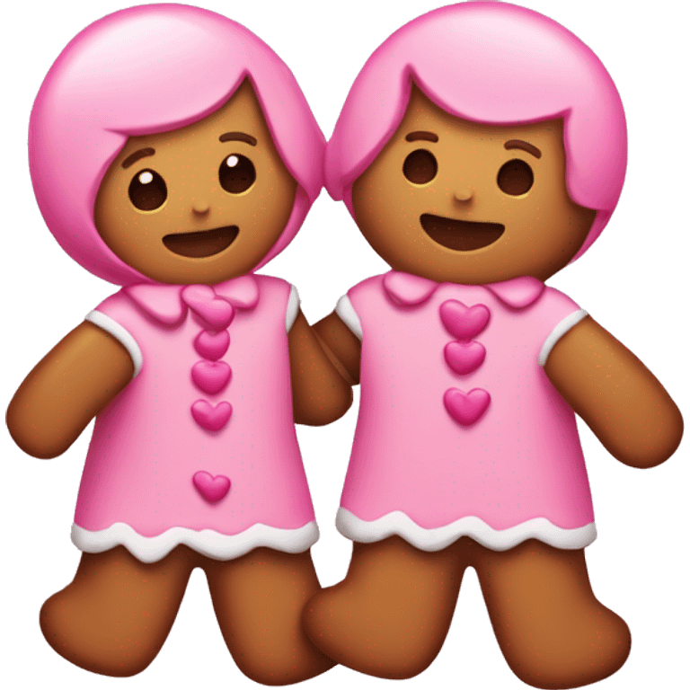 2 pink gingerbread’s holding their hands with love  emoji