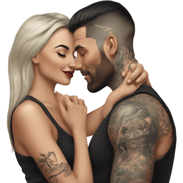 Hyper Realistic beautiful woman touching the cheek of a very handsome tattooed man emoji