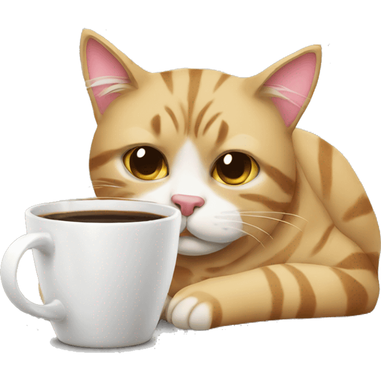 tired cat drinking coffee emoji