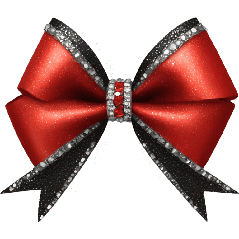 cheer bow that’s red and black with rinestones and a crown on it  emoji