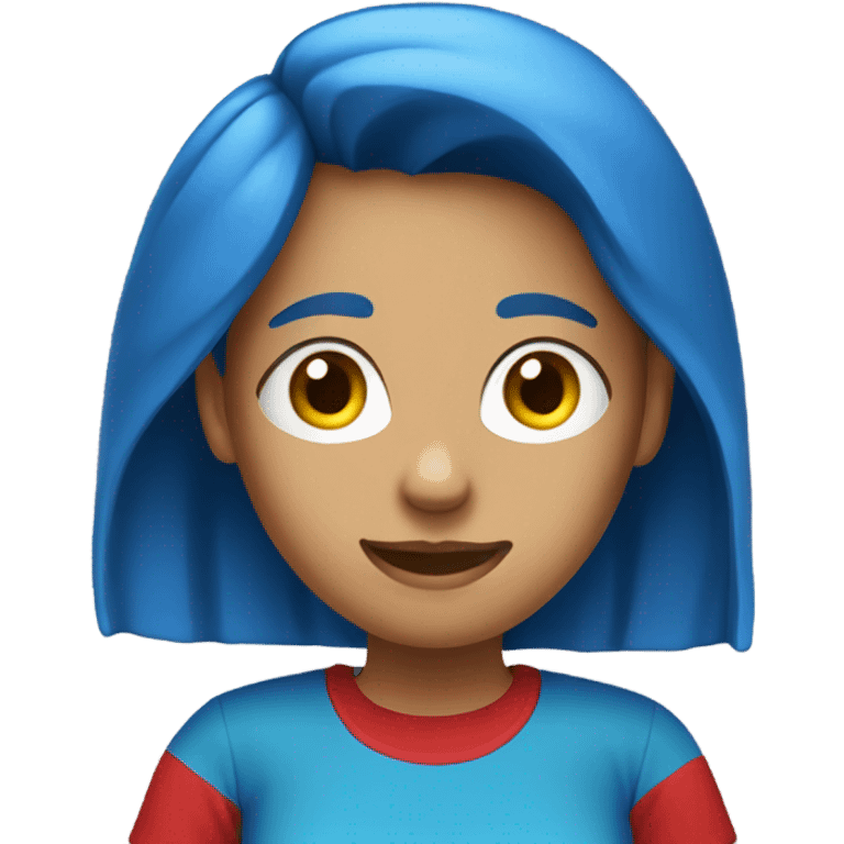 a woman with blue hair in red tshirt emoji