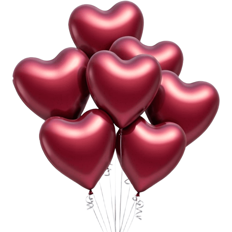 six metallic heart-shaped balloons in burgundy  emoji