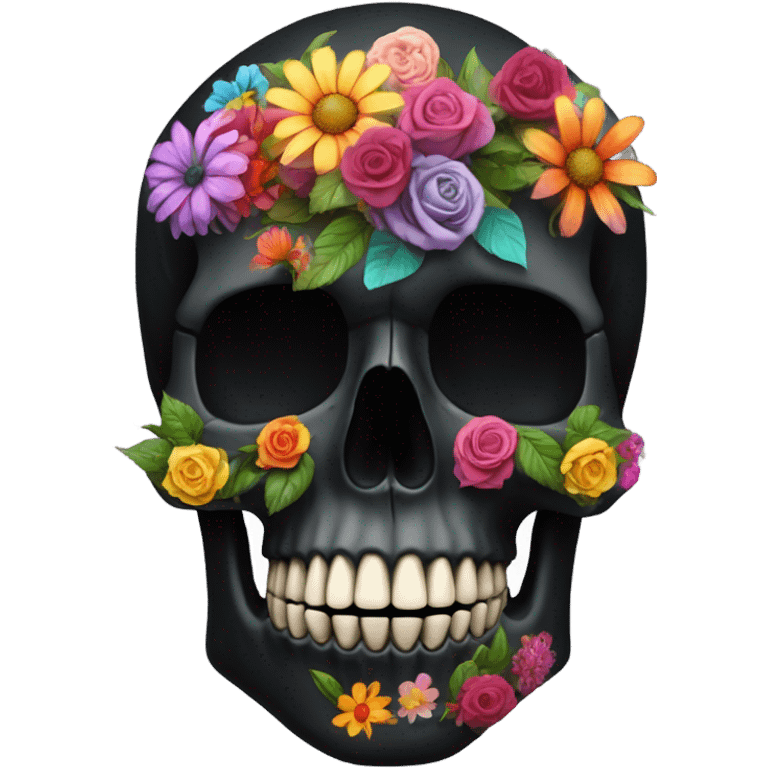  Black Anatomical skull with flowers emoji