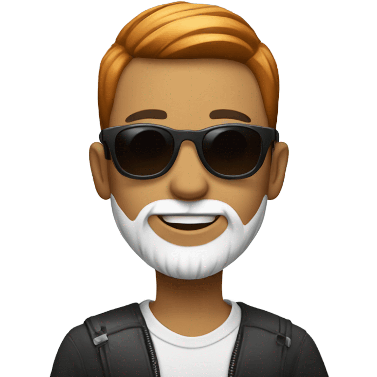 smiling boy in sunglasses with red and white beard and skinny faxe emoji