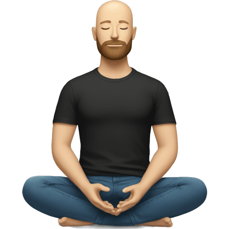 Bald and bearded white man meditating in black tshirt and blue jeans emoji