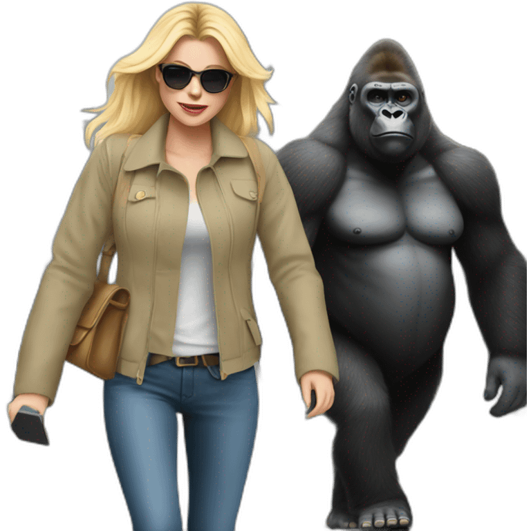 Gorilla walking a blonde woman on the street emoji