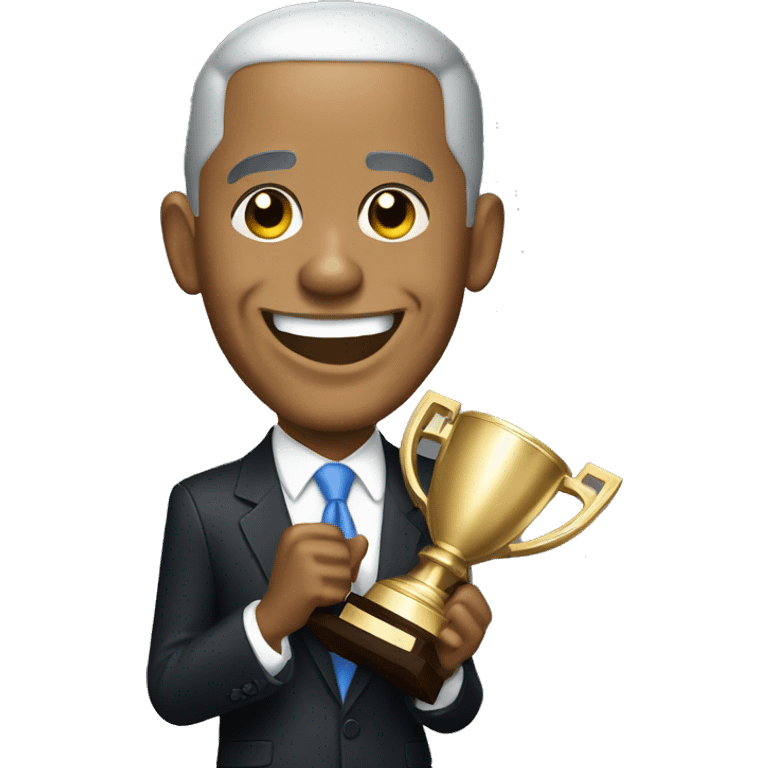 Barack Obama celebrating with a trophy emoji