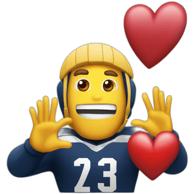 Rugby player and a heart sign with hands emoji