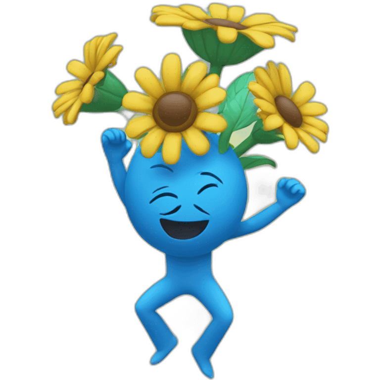 flower head with blue body dancing emoji